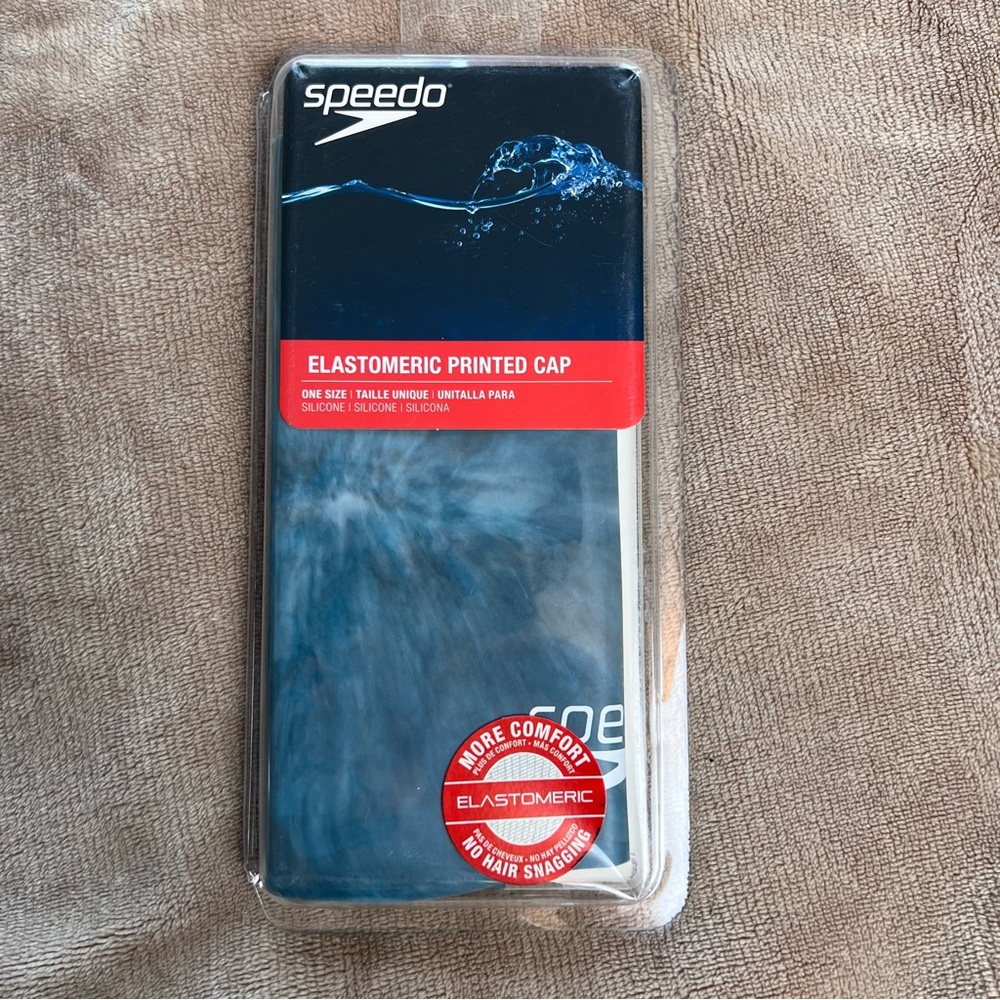 SPEEDO Silicone Blue Smooth and Stretchy Elastomeric Printed Swim Cap - One Size
